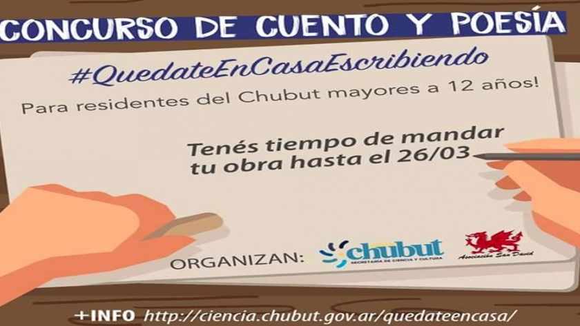 El gobierno del Chubut lanza un concurso de cuento y poesía para que te quedes en casa escribiendo