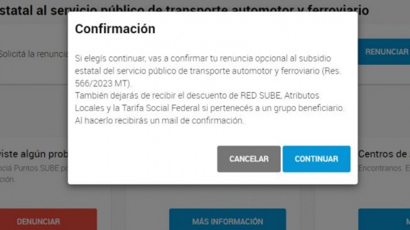 Ya se puede tramitar la renuncia al subsidio al transporte público automotor y ferroviario