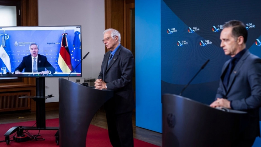 Felipe Solá participó de una conferencia de prensa junto a sus pares de Alemania y la UE
