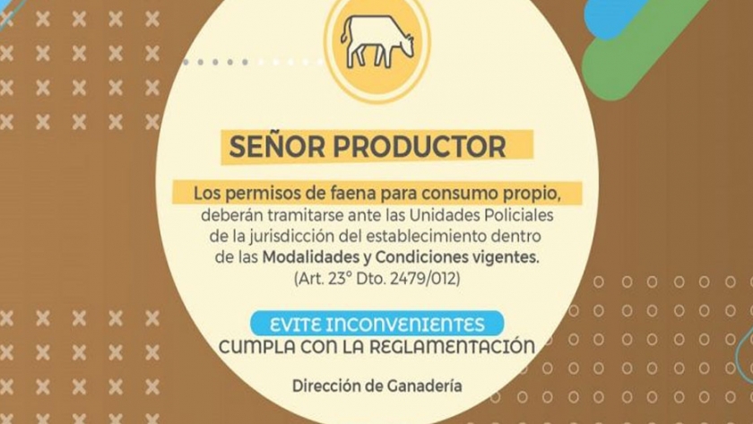 Continúan en vigencia los permisos obligatorios de faena para consumo propio