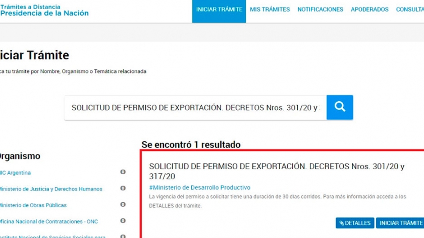 Solicitar notificación de exportación