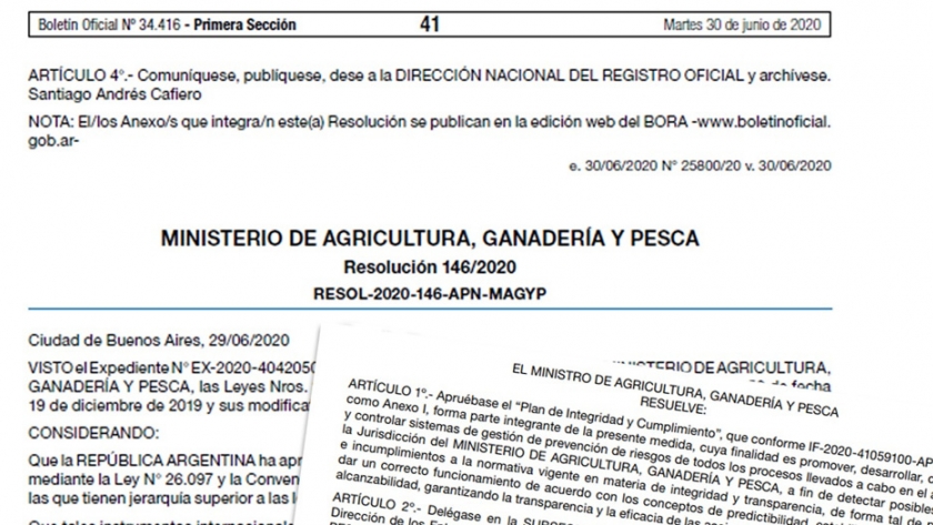 Agricultura aprobó el "Plan de Integridad y Cumplimiento"