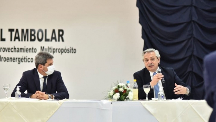 Fernández y Uñac recorrieron las obras del dique El Tambolar
