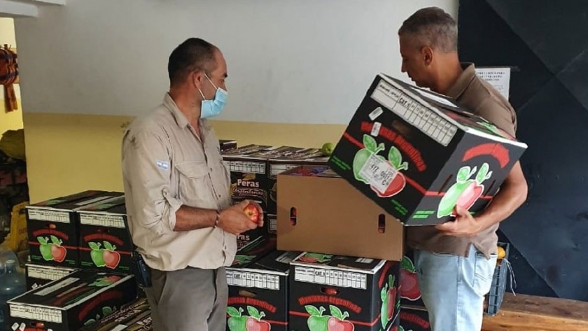 Productores rionegrinos entregaron peras y manzanas a brigadistas en El Bolsón