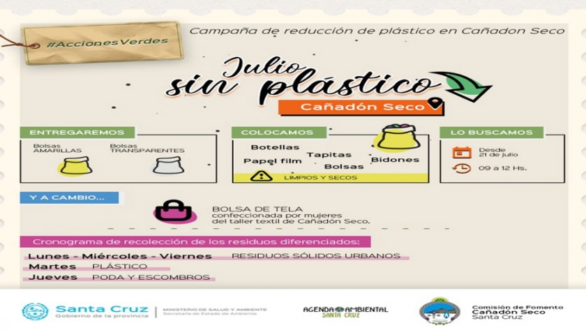 #AccionesVerdes: Cañadón Seco puso en marcha la "Campaña de reducción y recolección de plástico"