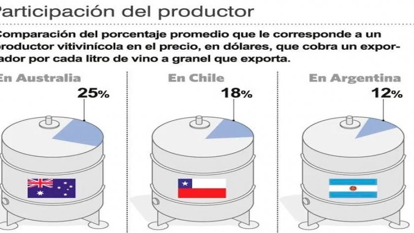El viñatero local, el que menos gana con vino de exportación