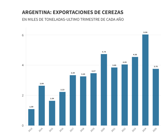 Golpe climático y derrumbe exportador: la cereza argentina arrancó la campaña con la peor marca en seis años