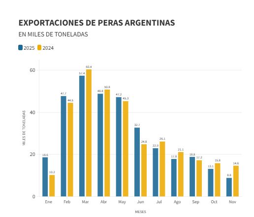 La pera argentina se estancó tras un semestre récord y el sector advierte por falta de fruta y planificación comercial