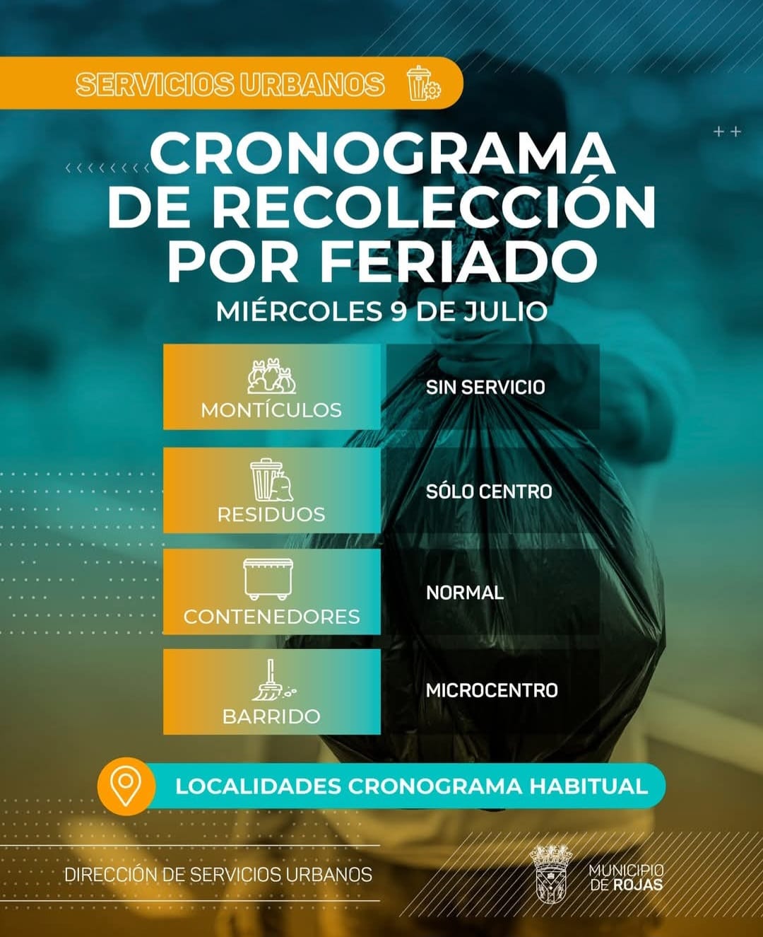 Cronograma especial de recolección por el feriado del 9 de Julio en Rojas