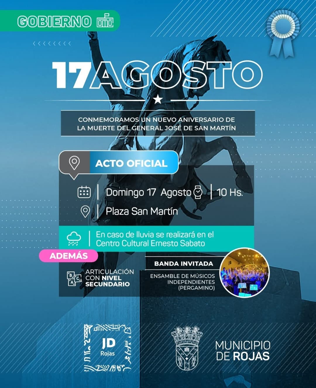 San Martín: Homenaje en la plaza para recordar al Padre de la Patria este domingo 17 de agosto
