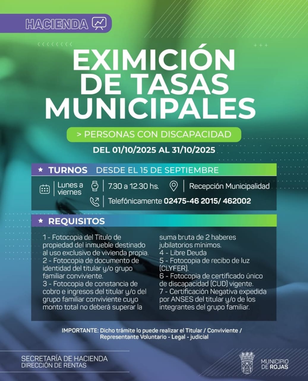 Eximición de tasas municipales en Rojas: beneficios para jubilados, pensionados y personas con discapacidad