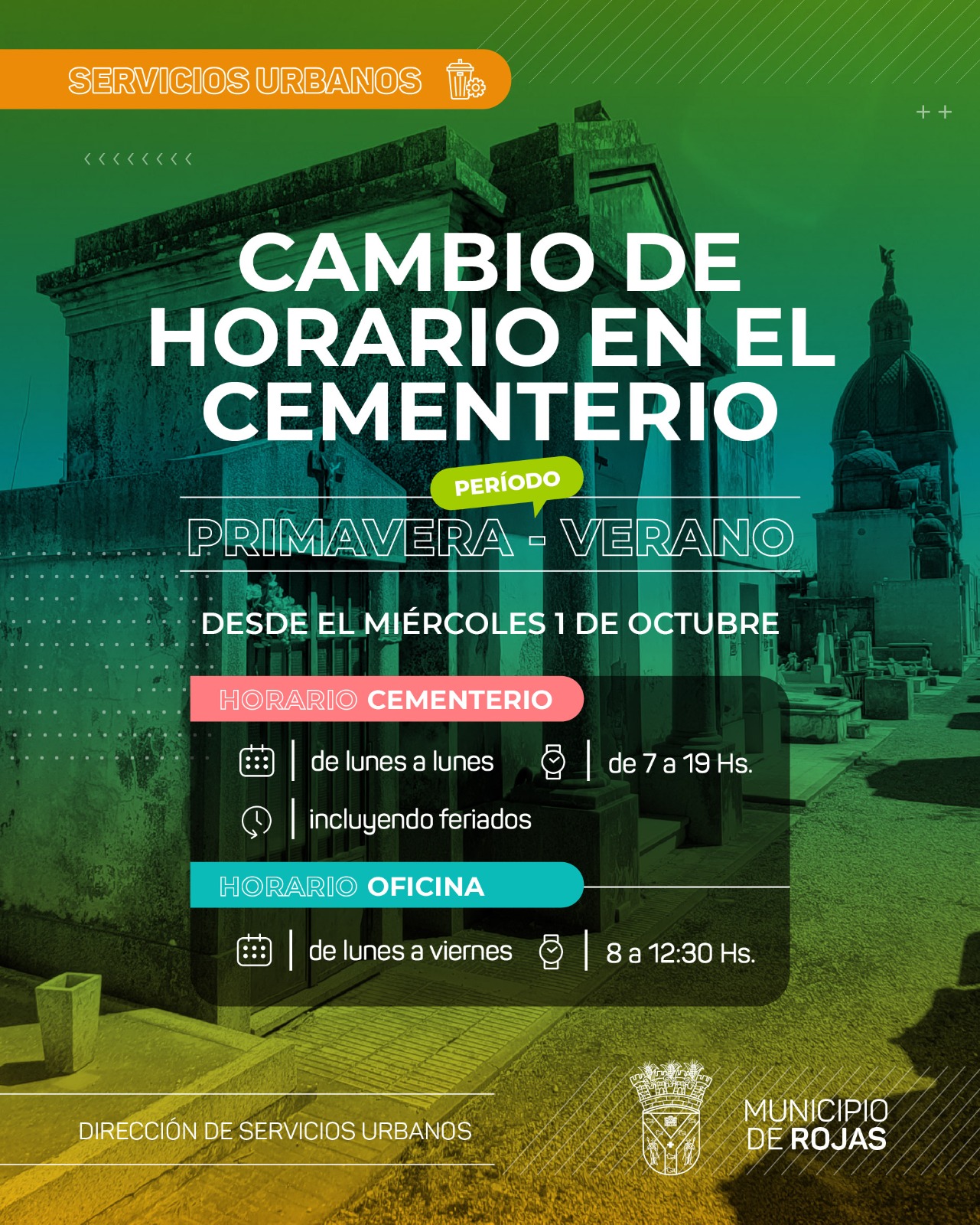 Nuevo horario del Cementerio Municipal de Rojas para primavera-verano