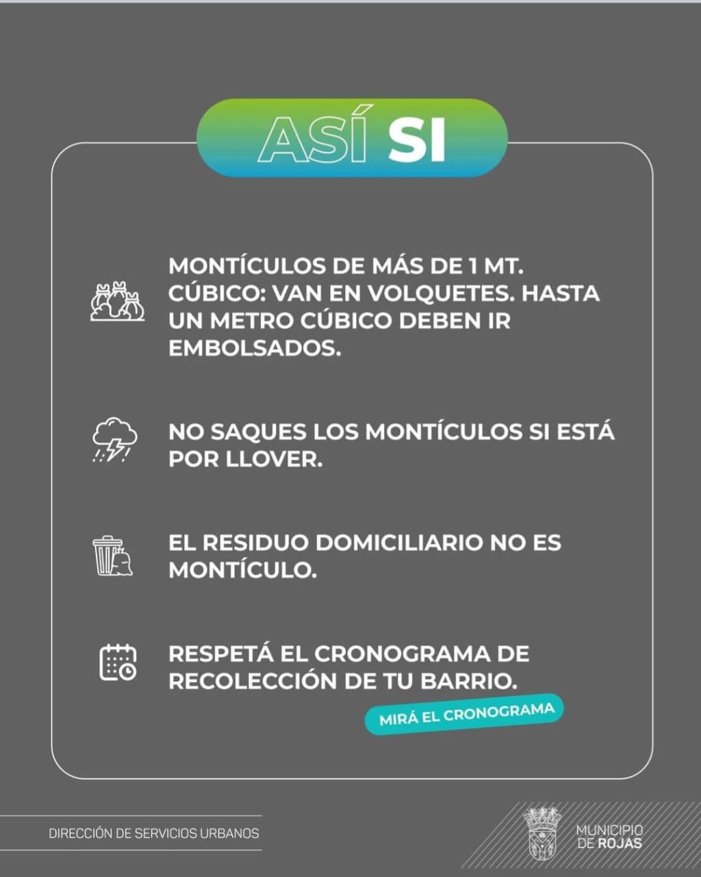 Miércoles sin recolección: el Municipio de Rojas refuerza el cronograma para mantener la ciudad limpia