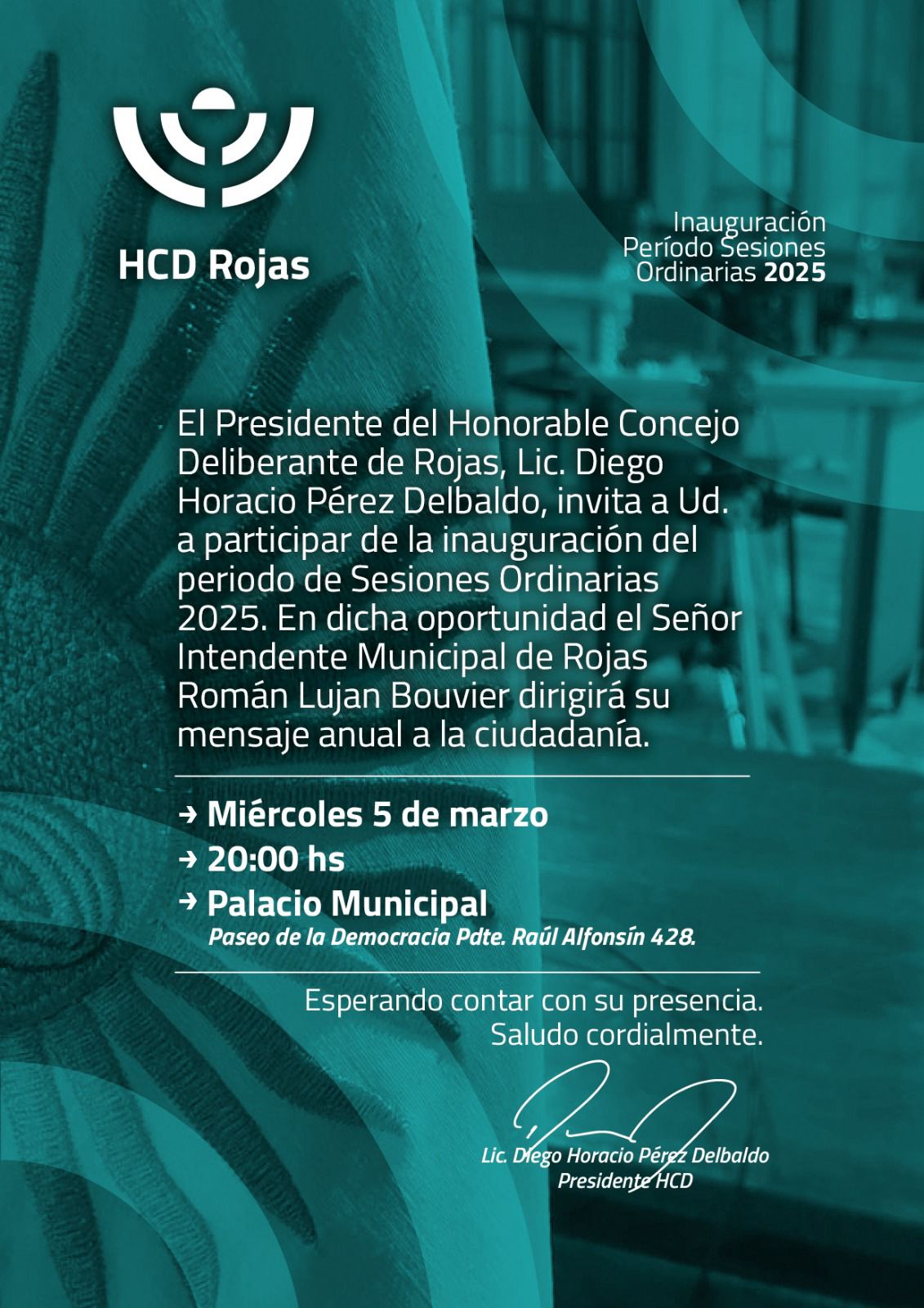 El Sr. Intendente invita a los medios a la apertura oficial del período de Sesiones Ordinarias 2025