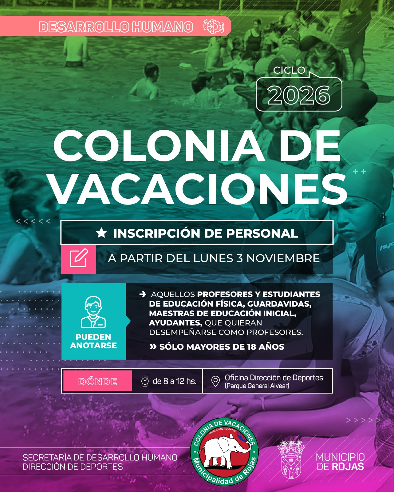 Rojas abre la inscripción para el personal de la Colonia de Vacaciones 2026