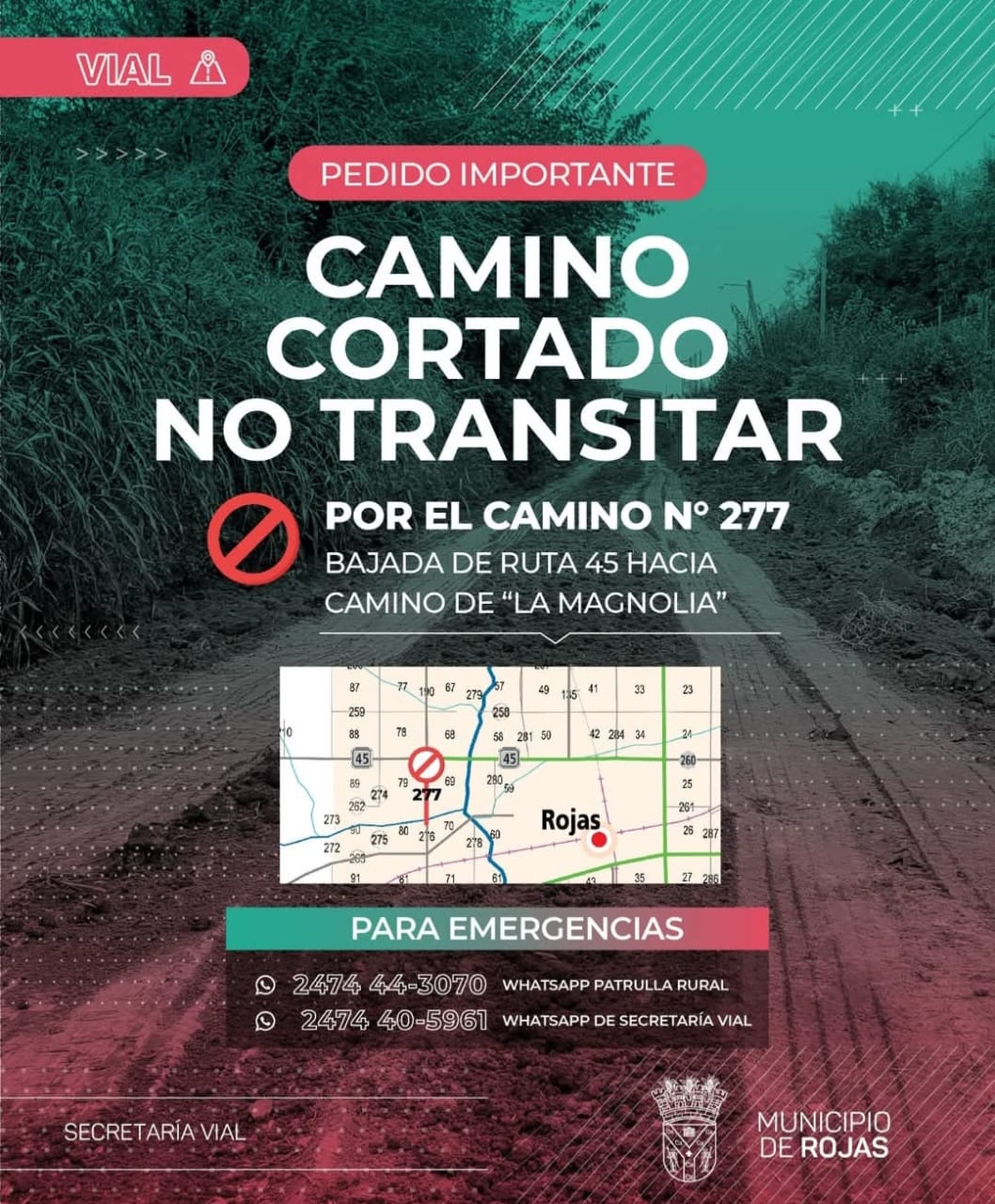 Corte temporal en el camino N° 277 por tareas de reparación en Rojas