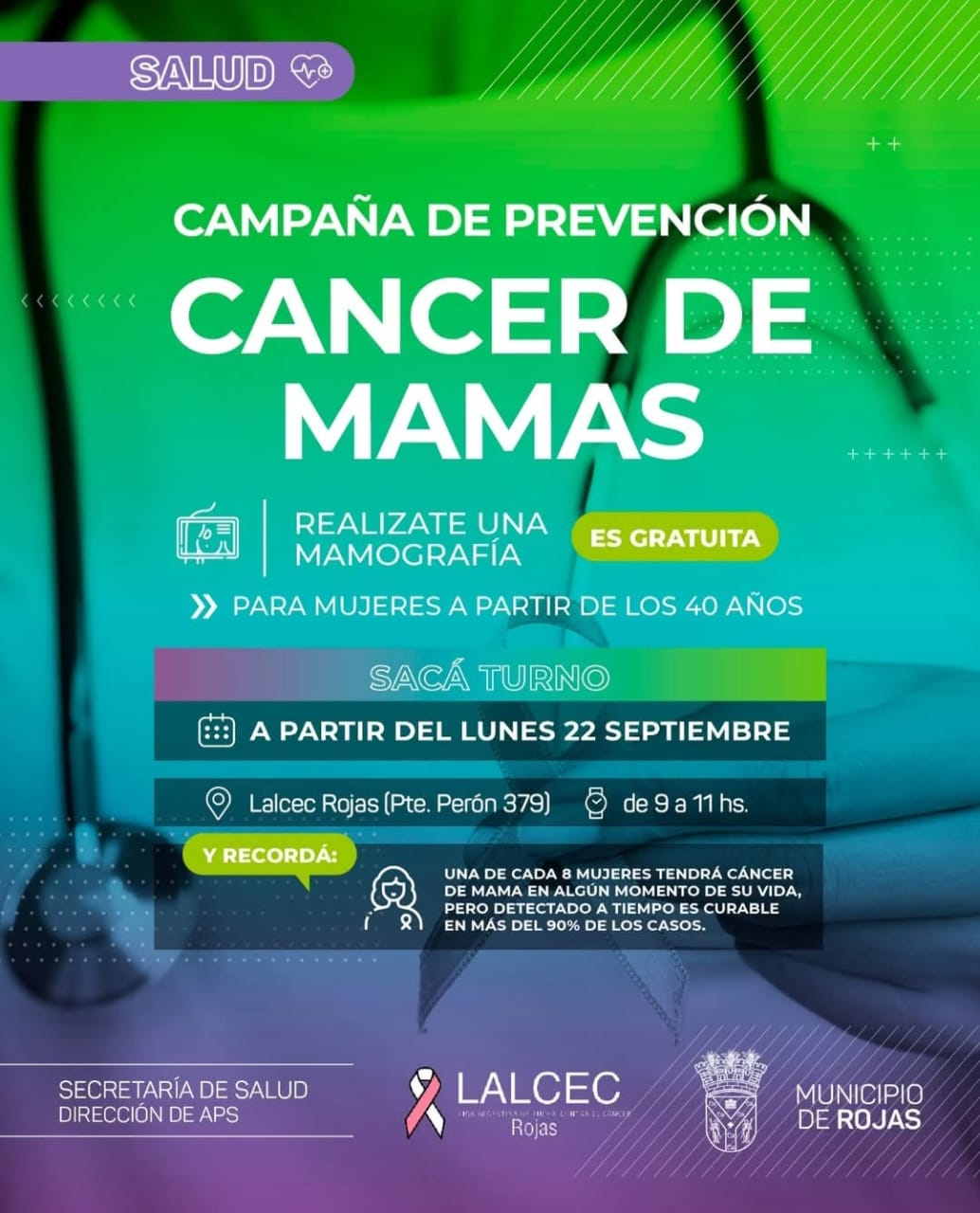 Comenzó la campaña de prevención del Cáncer de Mama en Rojas